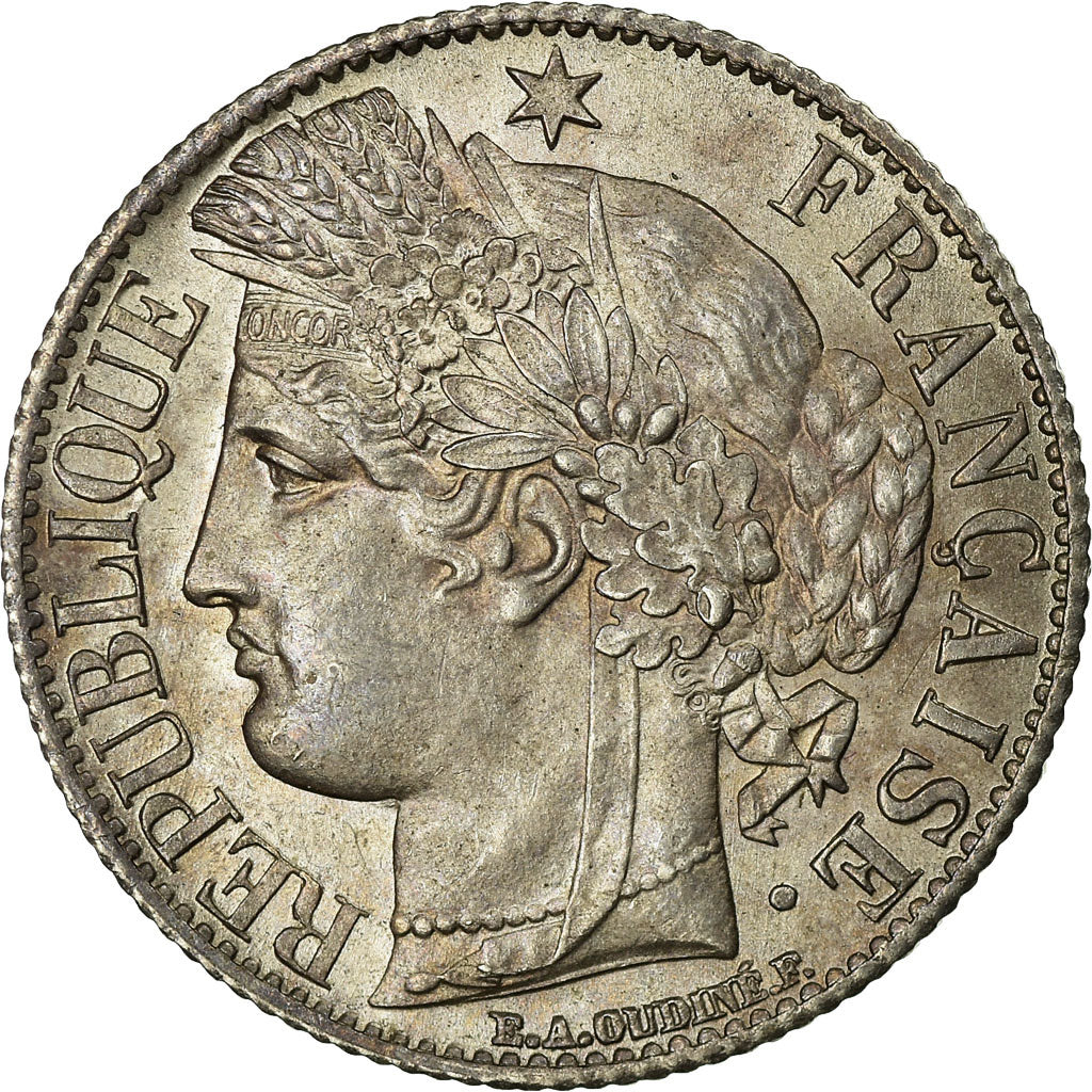 Coin, France, Cérès, Franc, 1871, Bordeaux, MS(63), Silver, KM:822.2