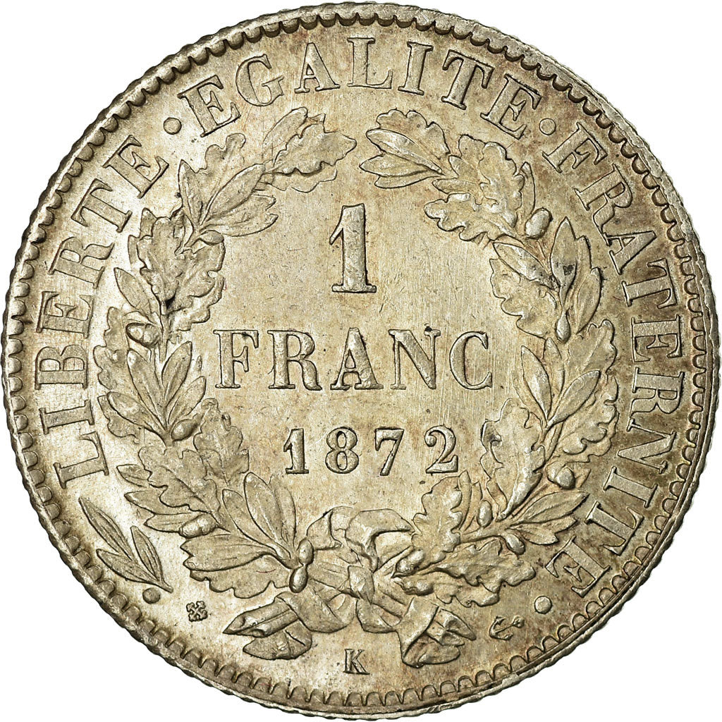 Coin, France, Cérès, Franc, 1872, Bordeaux, MS(63), Silver, KM:822.2