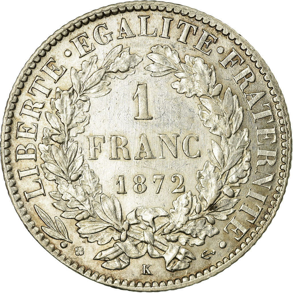 Coin, France, Cérès, Franc, 1872, Bordeaux, AU(55-58), Silver, KM:822.2