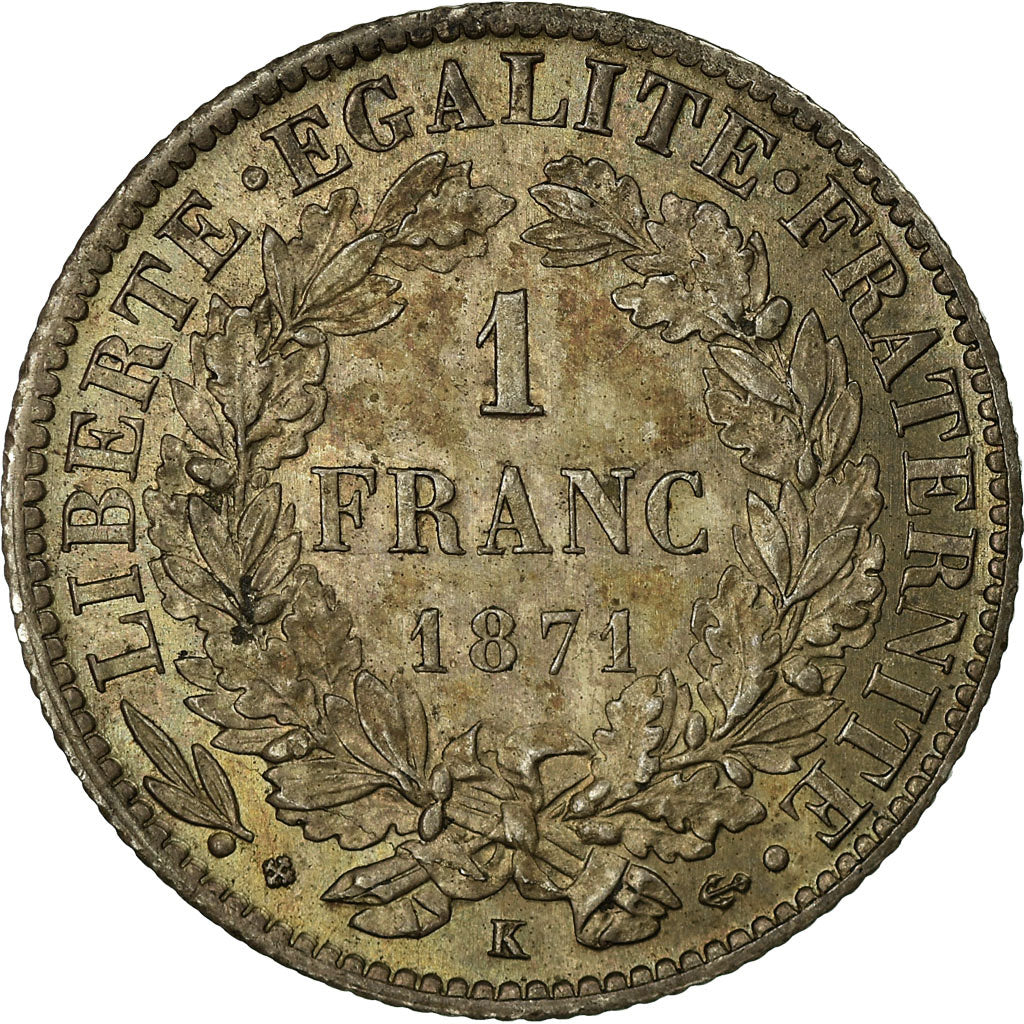 Coin, France, Cérès, Franc, 1871, Bordeaux, AU(55-58), Silver, KM:822.2