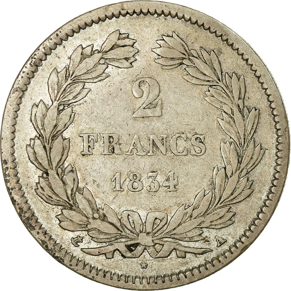 Coin, France, Louis-Philippe, 2 Francs, 1834, Paris, VF(30-35), Silver