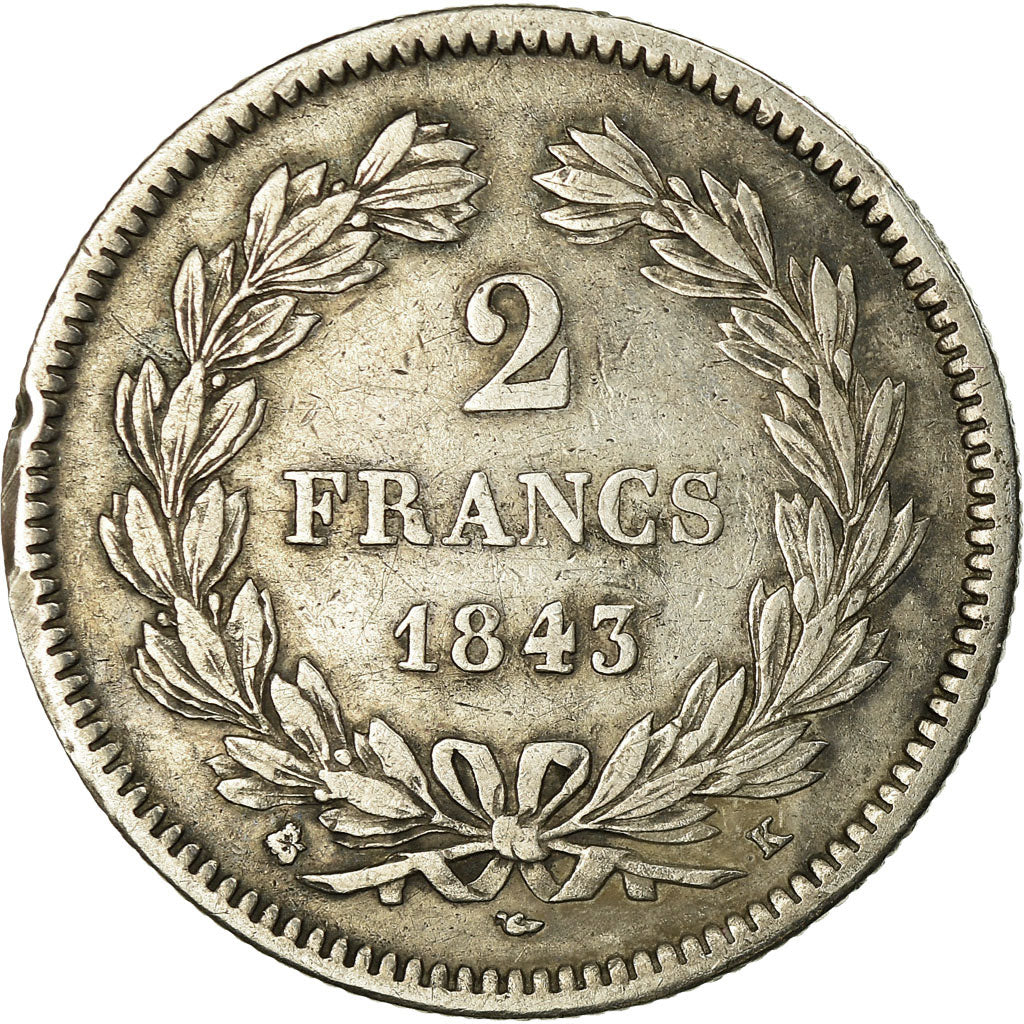 Monnaie, France, Louis-Philippe, 2 Francs, 1843, Bordeaux, TTB, Argent, KM:743.7