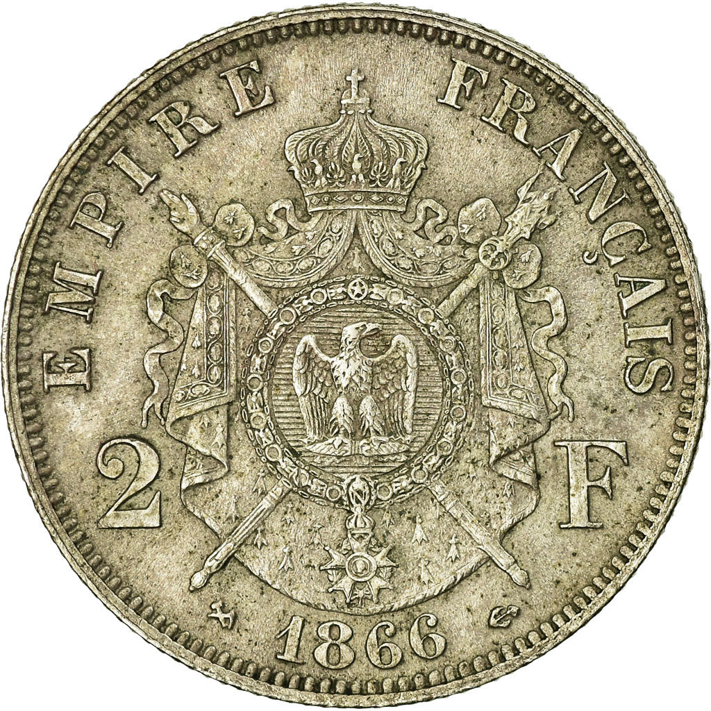 Moneda, Francia, Napoleon III, Napoléon III, 2 Francs, 1866, Bordeaux, MBC+