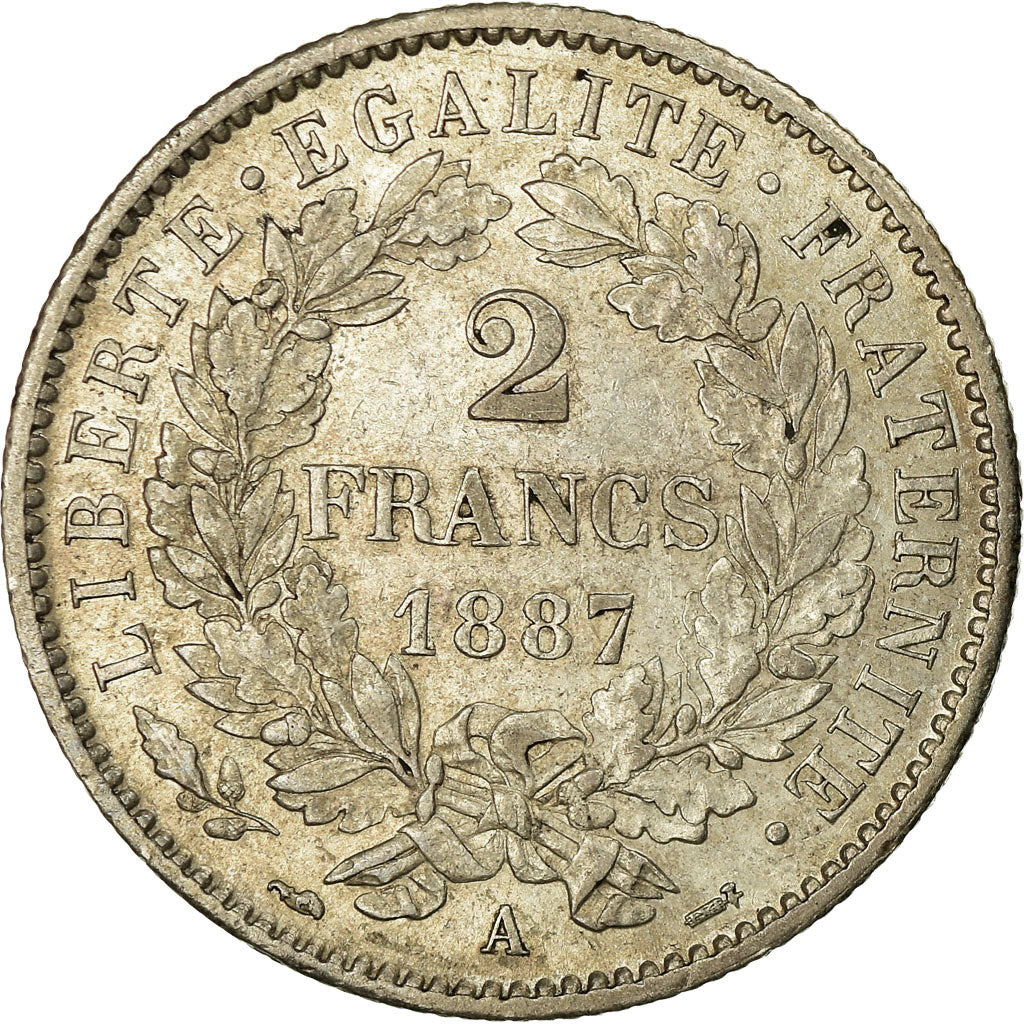 Coin, France, Cérès, 2 Francs, 1887, Paris, AU(55-58), Silver, KM:817.1