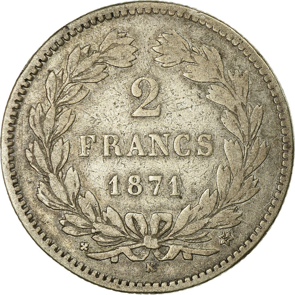 Coin, France, Cérès, 2 Francs, 1871, Bordeaux, VF(20-25), Silver, KM:816.2