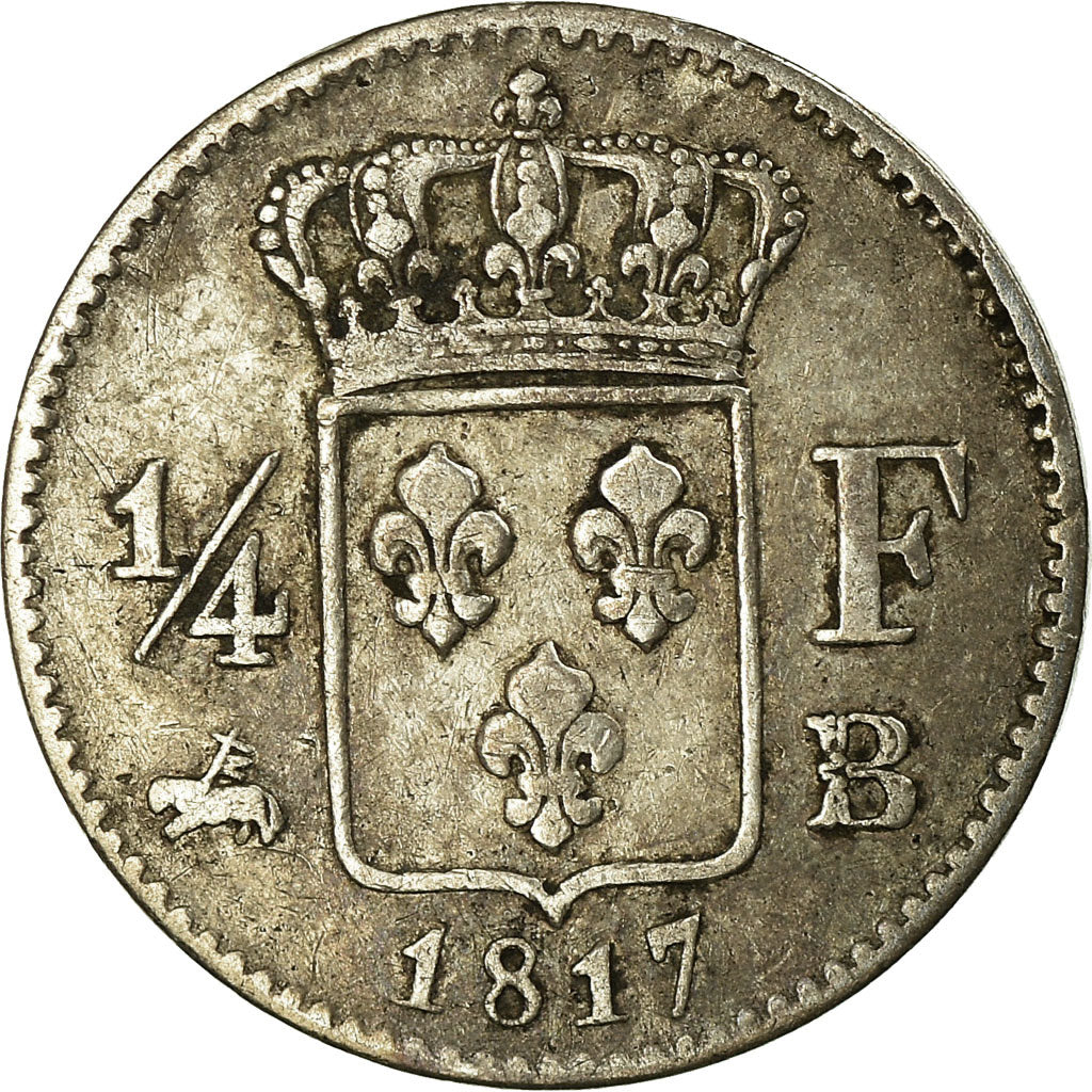 Monnaie, France, Louis XVIII, Louis XVIII, 1/4 Franc, 1817, Rouen, TTB, Argent