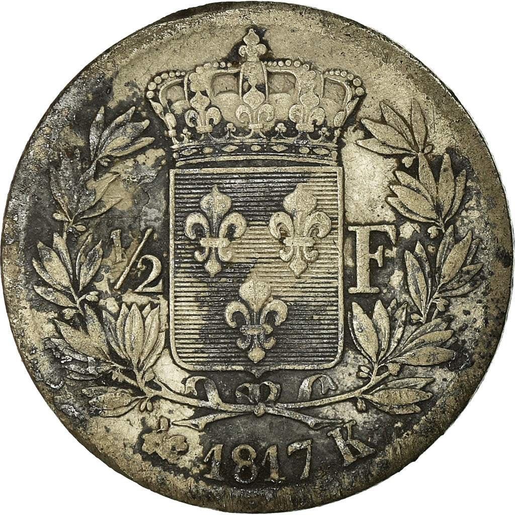 Moneda, Francia, Louis XVIII, Louis XVIII, 1/2 Franc, 1817, Bordeaux, BC+
