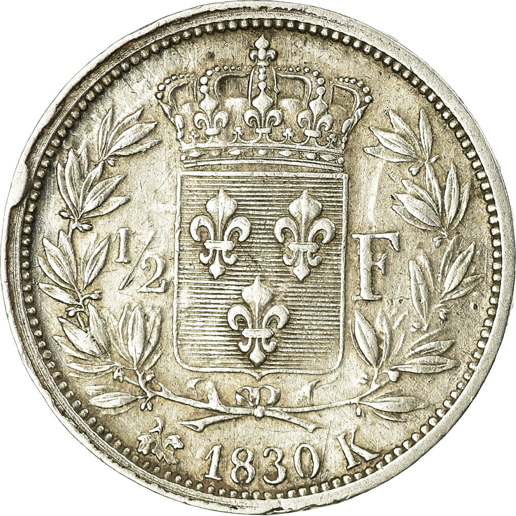 Coin, France, Charles X, 1/2 Franc, 1830, Bordeaux, EF(40-45), Silver, KM:723.7