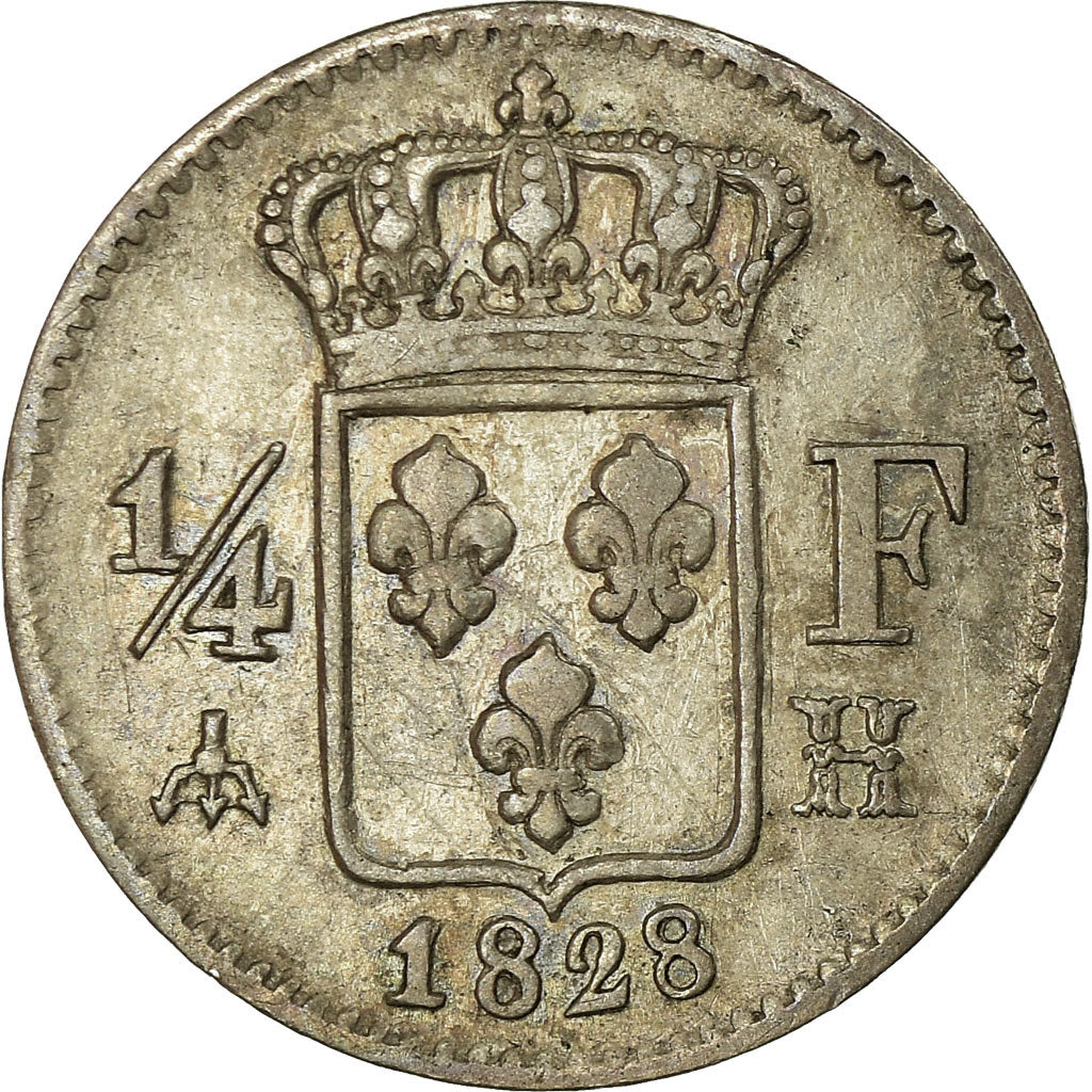 Coin, France, Charles X, 1/4 Franc, 1828, La Rochelle, EF(40-45), Silver