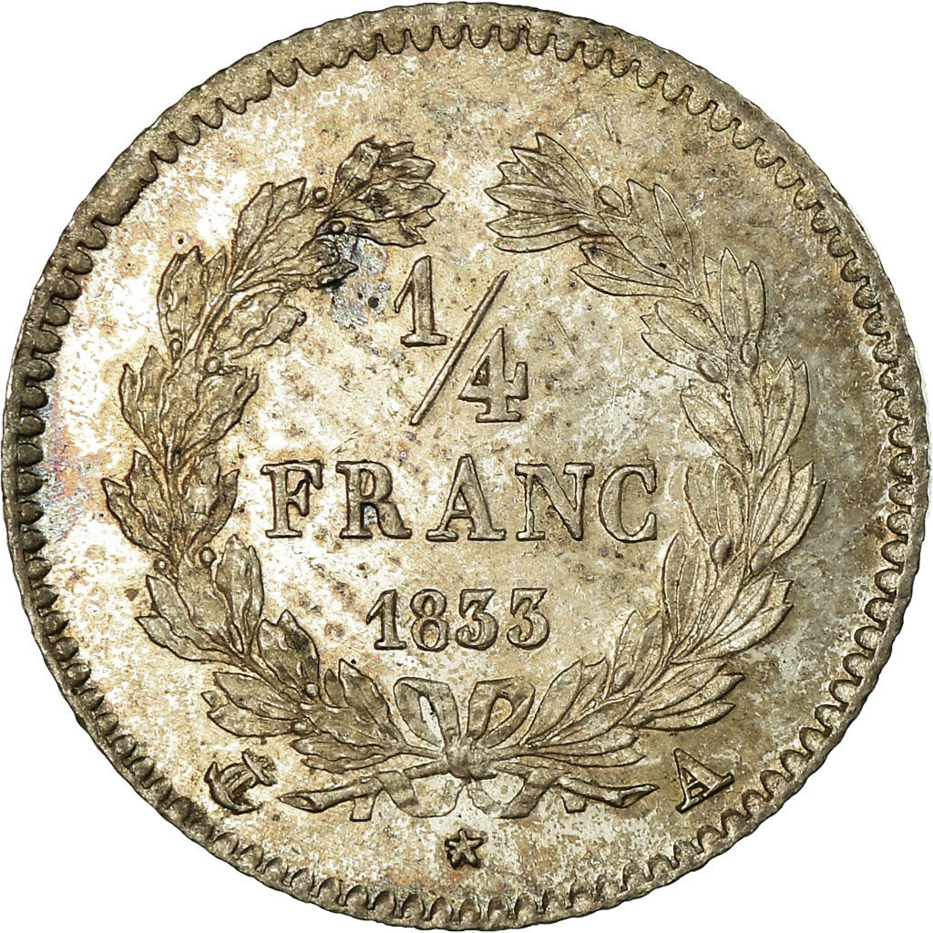 Coin, France, Louis-Philippe, 1/4 Franc, 1833, Paris, MS(63), Silver, KM:740.1