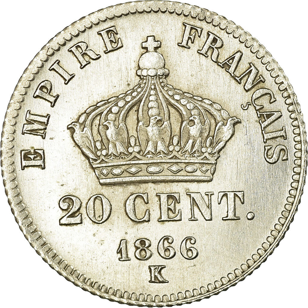 Coin, France, Napoleon III, Napoléon III, 20 Centimes, 1866, Bordeaux, MS(63)