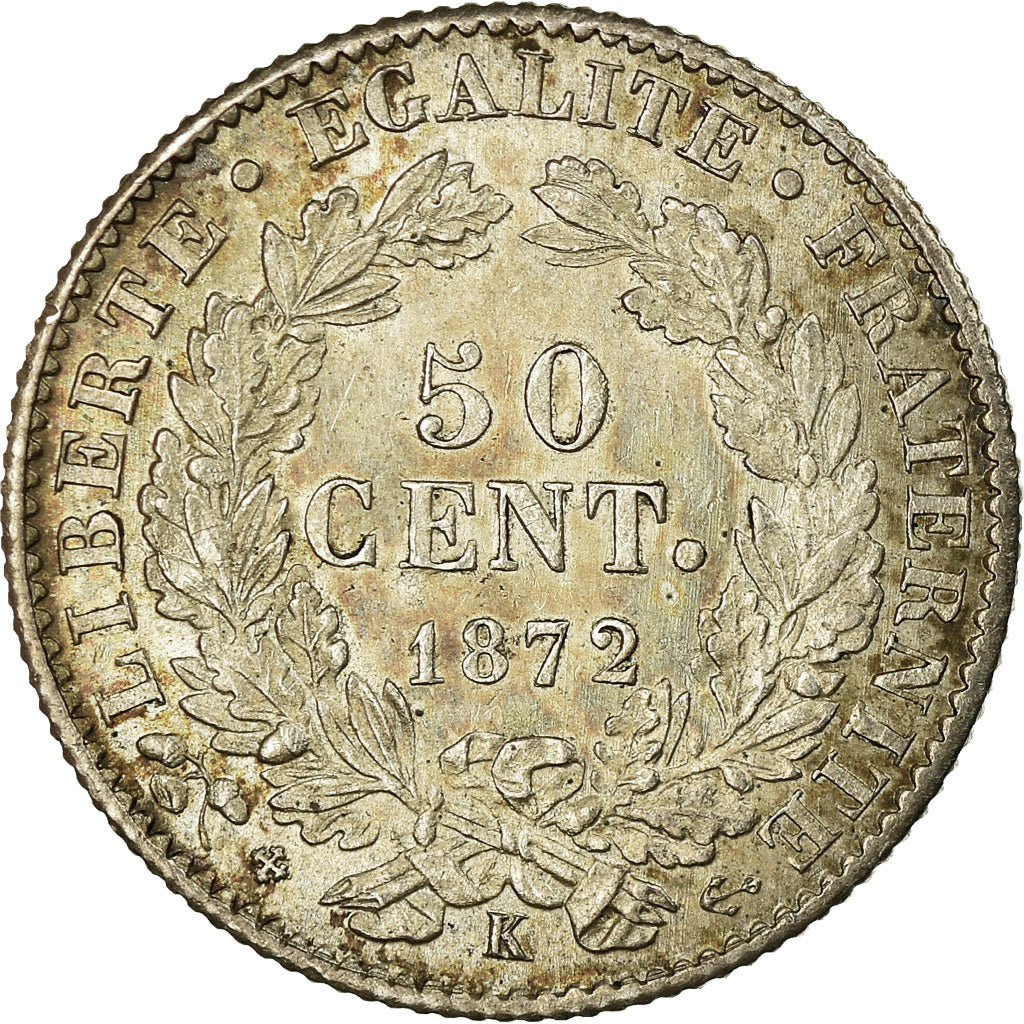 Coin, France, Cérès, 50 Centimes, 1872, Bordeaux, AU(55-58), Silver, KM:834.2