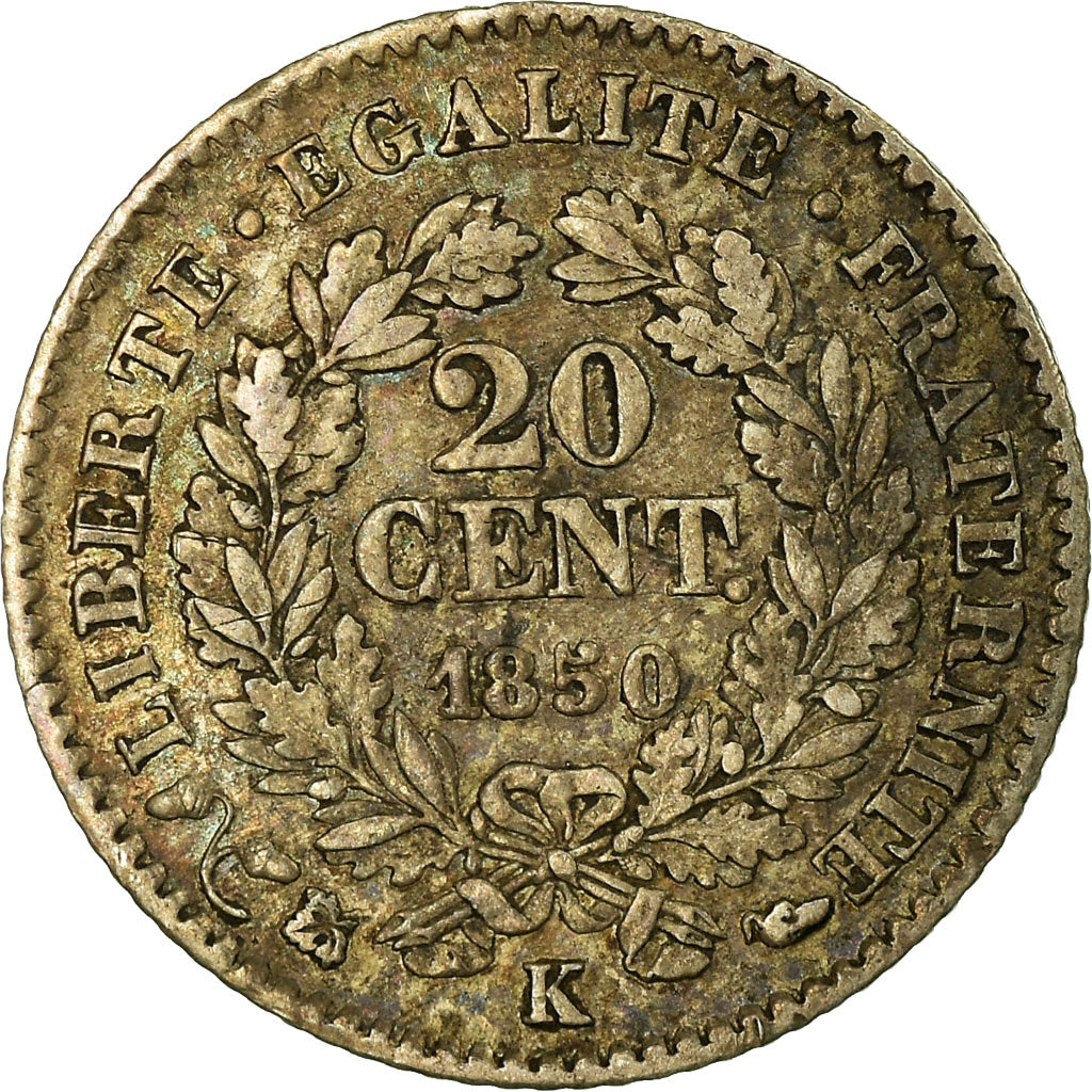 Monnaie, France, Cérès, 20 Centimes, 1850, Bordeaux, TB+, Argent, Gadoury:303