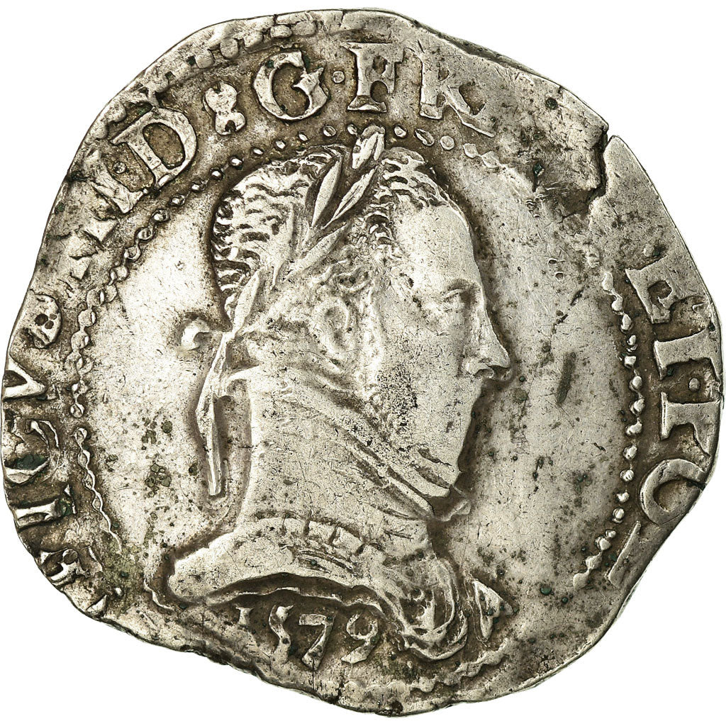 Moneta, Francja, Henri III, Franc au Col Plat, 1579, Bordeaux, VF(30-35)
