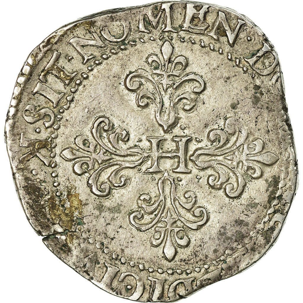 Moneta, Francja, Henri III, Franc au Col Plat, 1579, Bordeaux, VF(30-35)