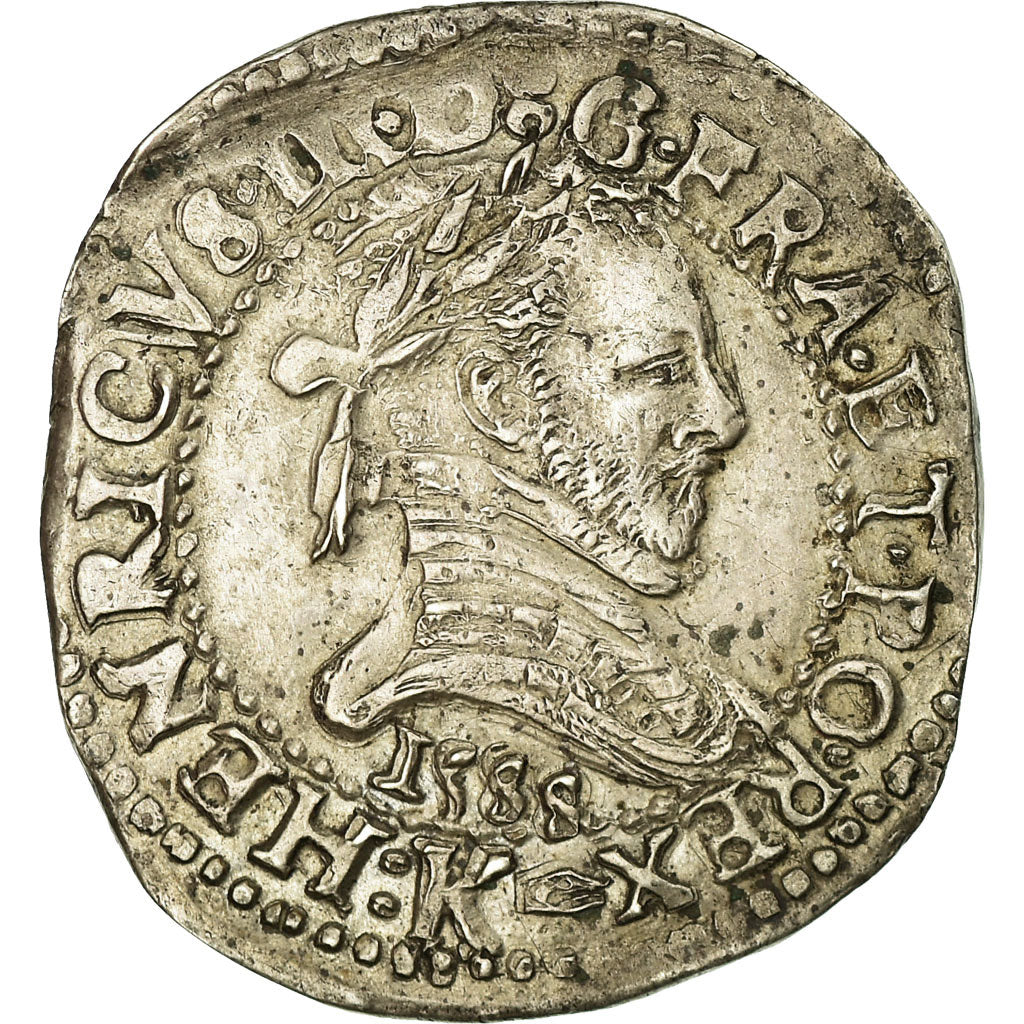 Moeda, França, Henri III, Demi Franc, 1588, Bordeaux, EF(40-45), Prata