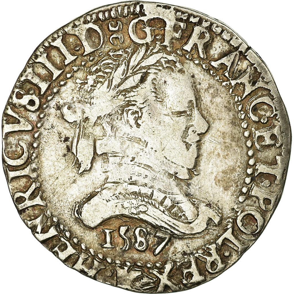 Coin, France, Henri III, Demi Franc, 1587, Bordeaux, VF(30-35), Silver