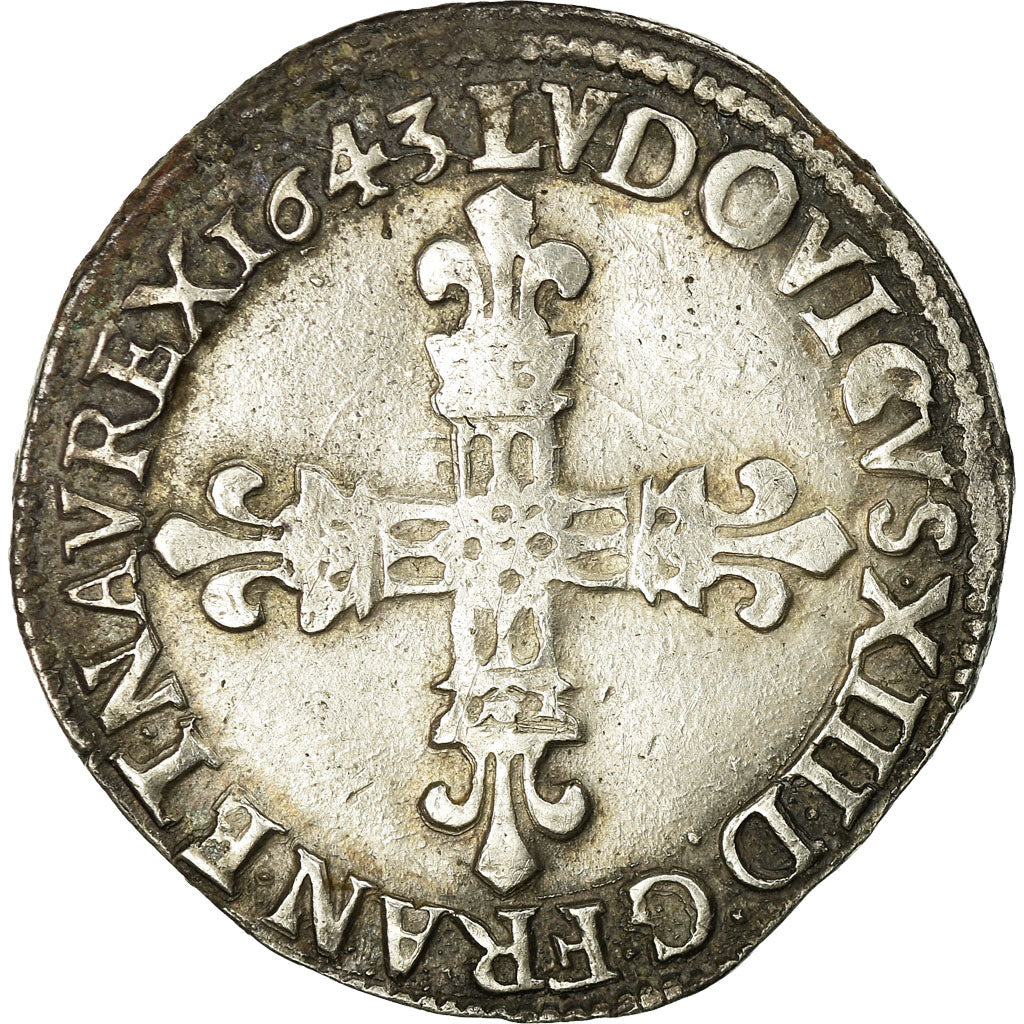 Münze, Frankreich, Louis XIII, 1/4 Écu à la croix, 1/4 Ecu, 1643, Bordeaux