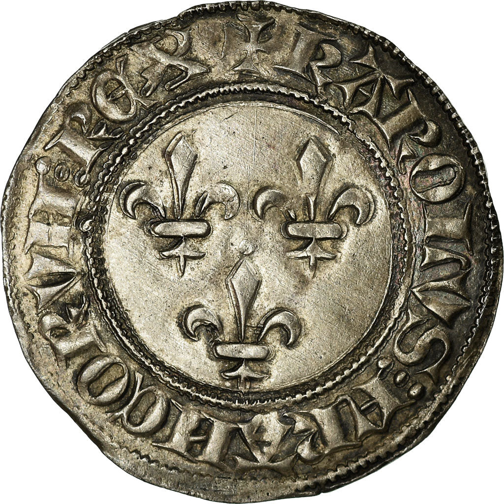 Coin, France, Charles VI, Gros aux lis, Tournai, AU(55-58), Billon, Duplessy:381