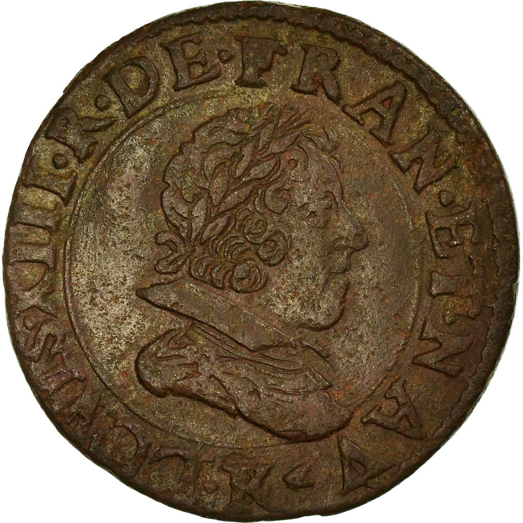 Monnaie, France, Louis XIII, Double tournois, buste juvénile, 1627, Bordeaux