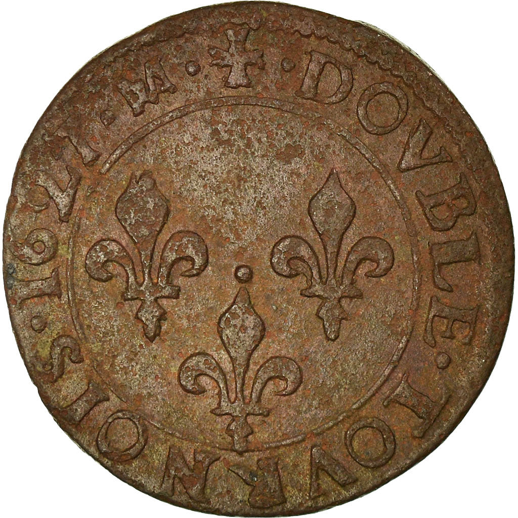 Monnaie, France, Louis XIII, Double tournois, buste juvénile, 1627, Bordeaux