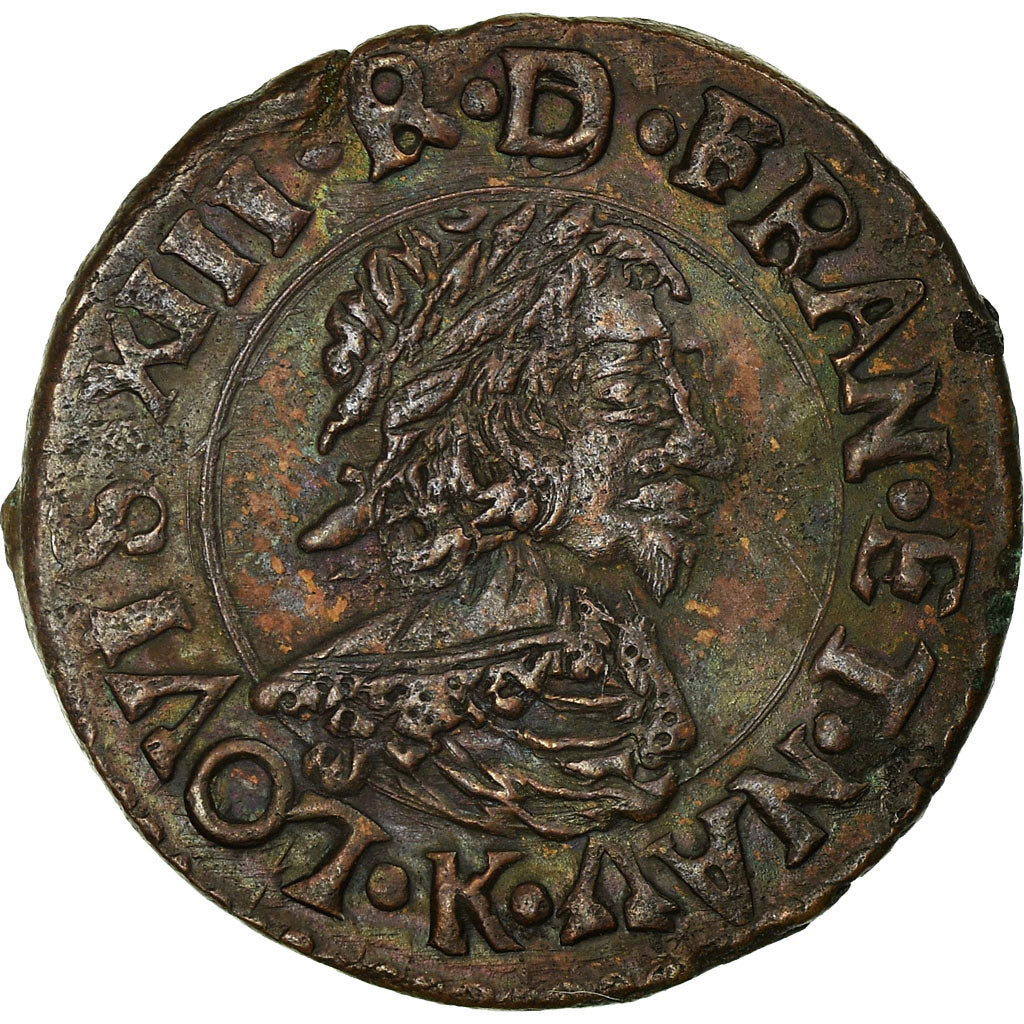 Coin, France, Louis XIII, Double tournois, buste laurée et drapé, 1638, Bordeaux