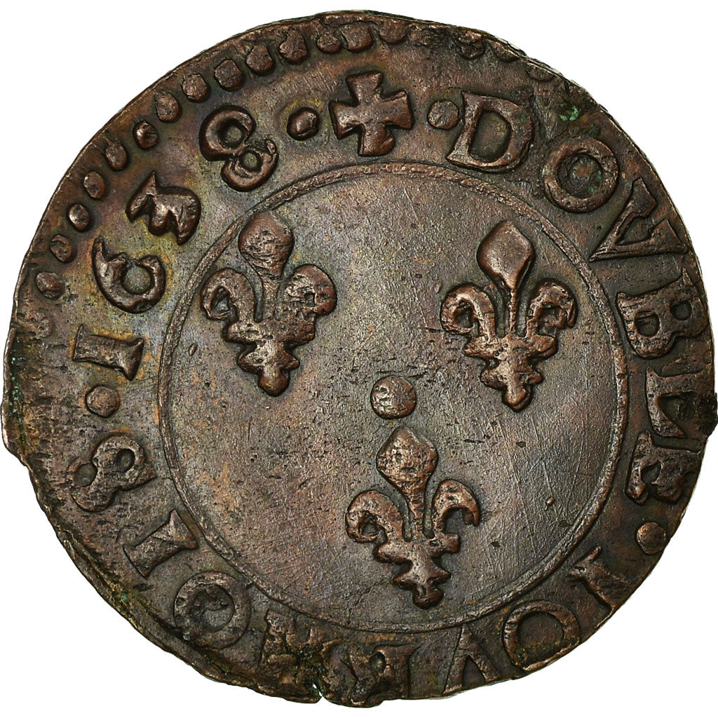 Coin, France, Louis XIII, Double tournois, buste laurée et drapé, 1638, Bordeaux