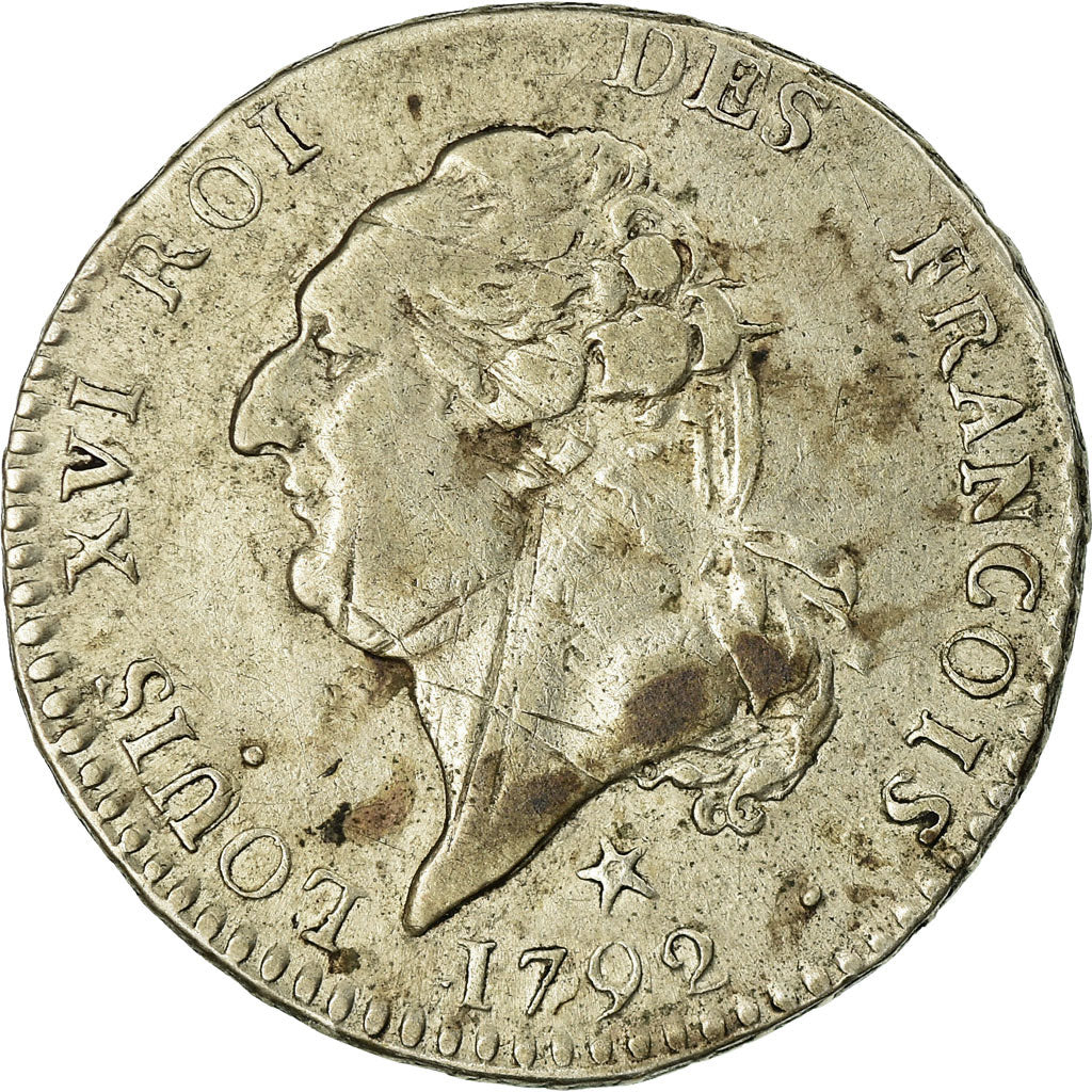 Moneda, Francia, Louis XVI, 15 Sols, 1792, Lille, MBC, Plata, Gadoury:36