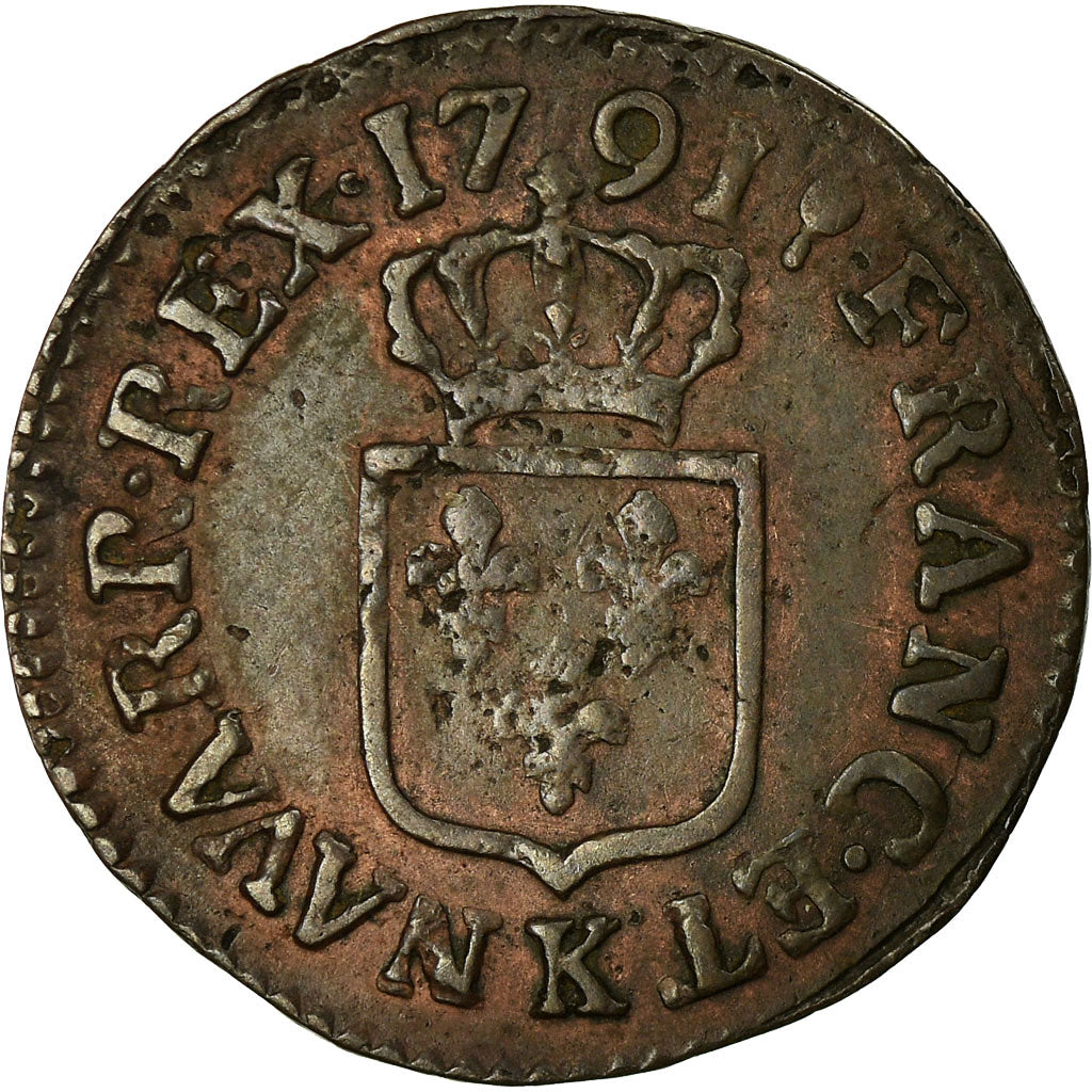 Moeda, França, Louis XVI, Liard, Liard, 1791, Bordeaux, EF(40-45), Cobre