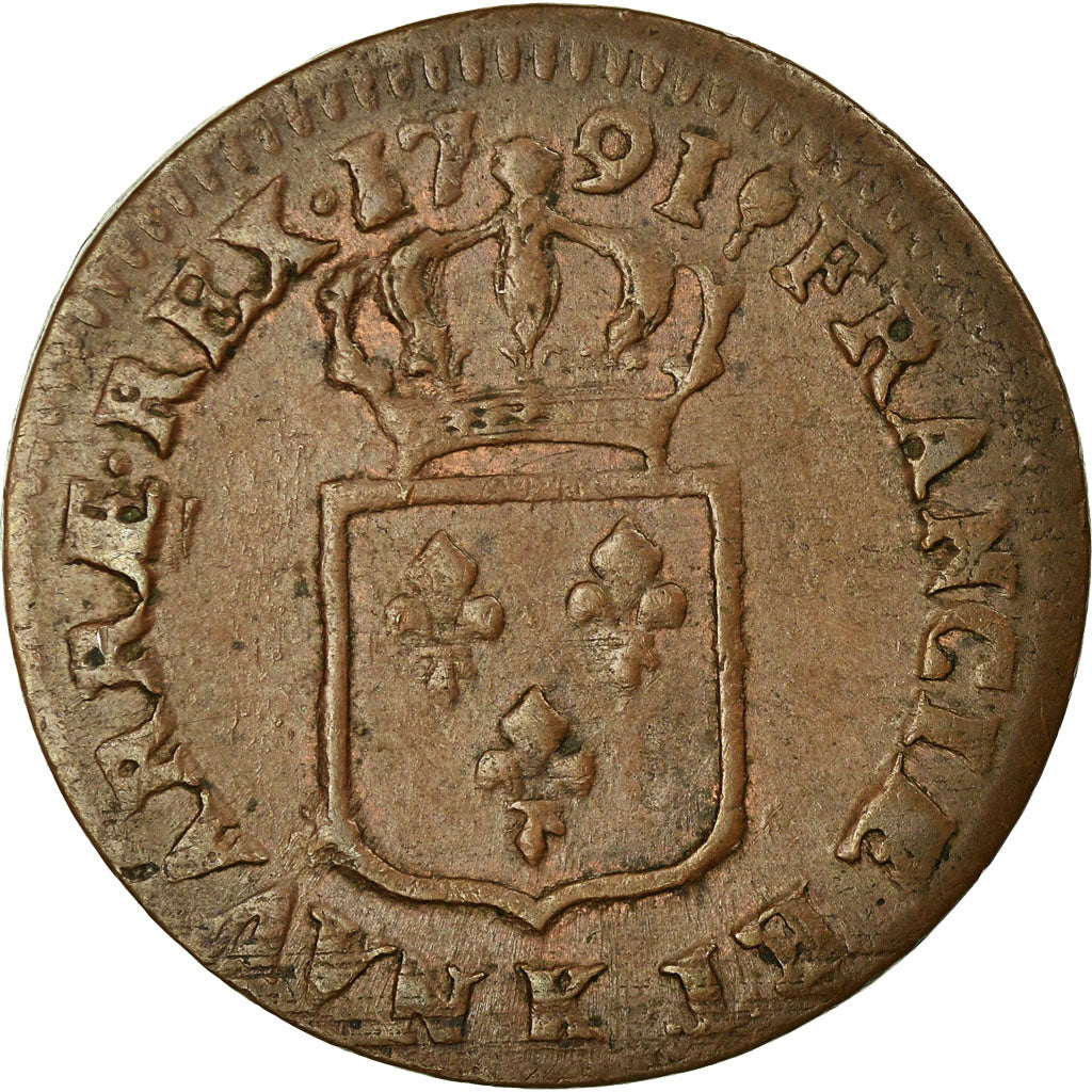 Monnaie, France, Louis XVI, Sol ou sou, Sol, 1791, Bordeaux, TTB, Cuivre