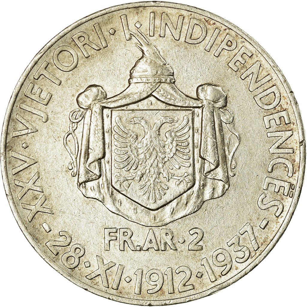 Moneda, Albania, Zog I, 2 Franga Ari, 1937, Rome, MBC, Plata, KM:19