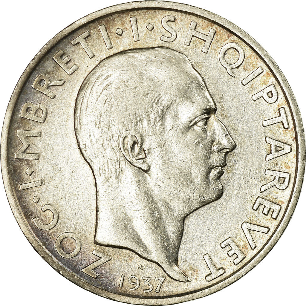 Coin, Albania, Zog I, Frang Ar, 1937, Rome, EF(40-45), Silver, KM:18