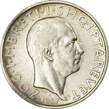 Coin, Albania, Zog I, Frang Ar, 1937, Rome, EF(40-45), Silver, KM:18