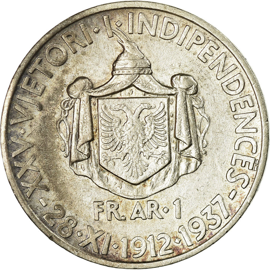 Coin, Albania, Zog I, Frang Ar, 1937, Rome, EF(40-45), Silver, KM:18