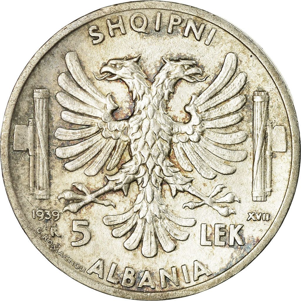 Monnaie, Albania, Vittorio Emanuele III, 5 Lek, 1939, Rome, TTB, Argent, KM:33