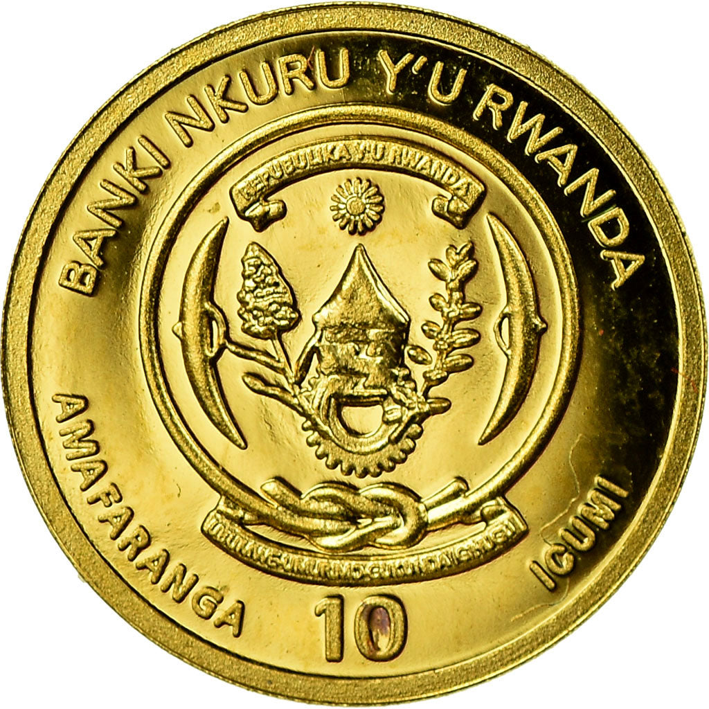 Coin, Rwanda, Rhinocéros, 10 Francs, 2015, MS(63), Gold