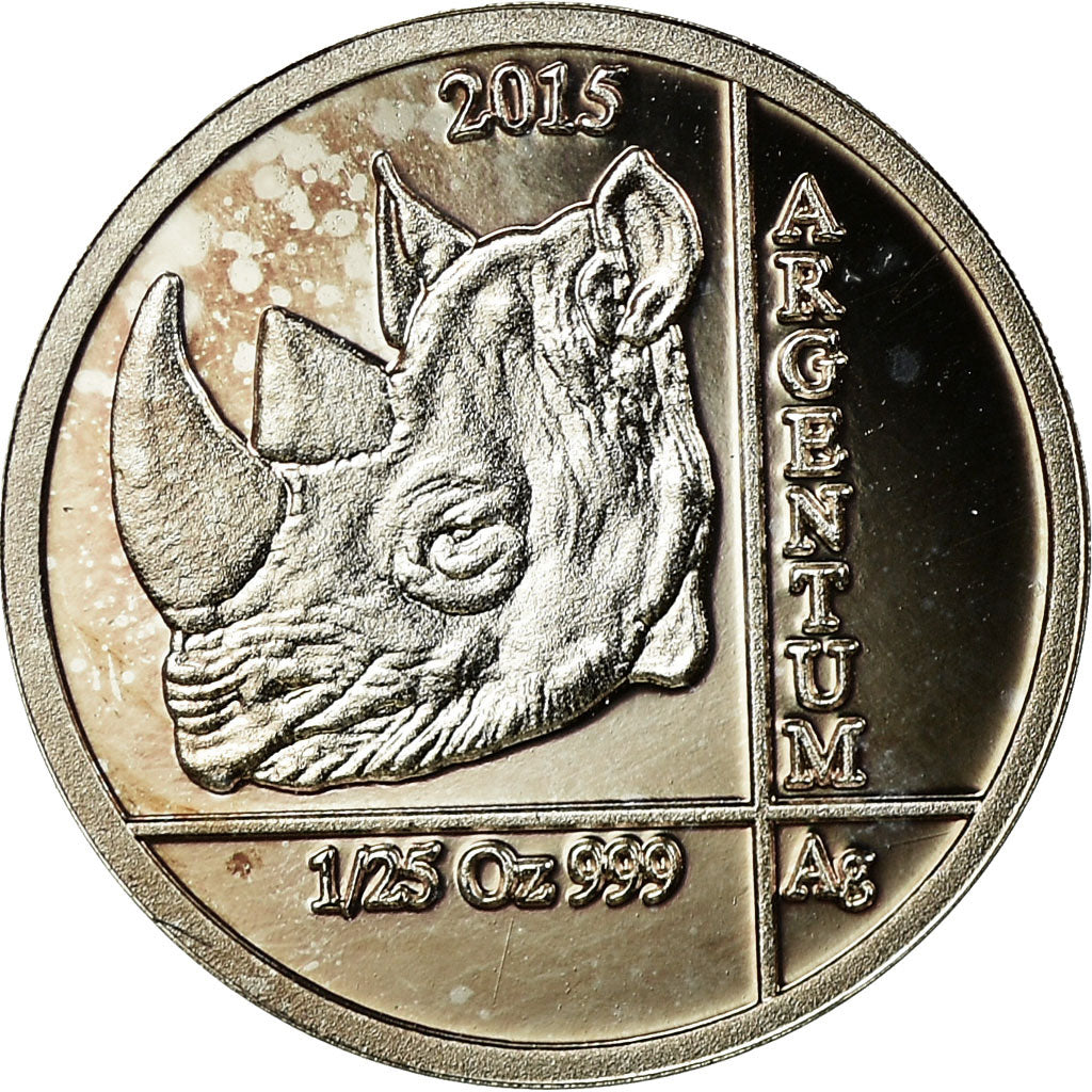 Coin, Rwanda, Rhinocéros, 10 Francs, 2015, MS(63), Silver