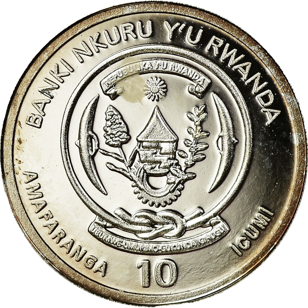 Coin, Rwanda, Rhinocéros, 10 Francs, 2015, MS(63), Silver