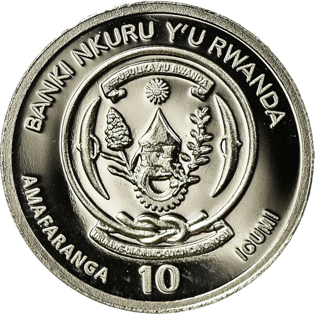 Coin, Rwanda, Rhinocéros, 10 Francs, 2015, MS(63), Platinum