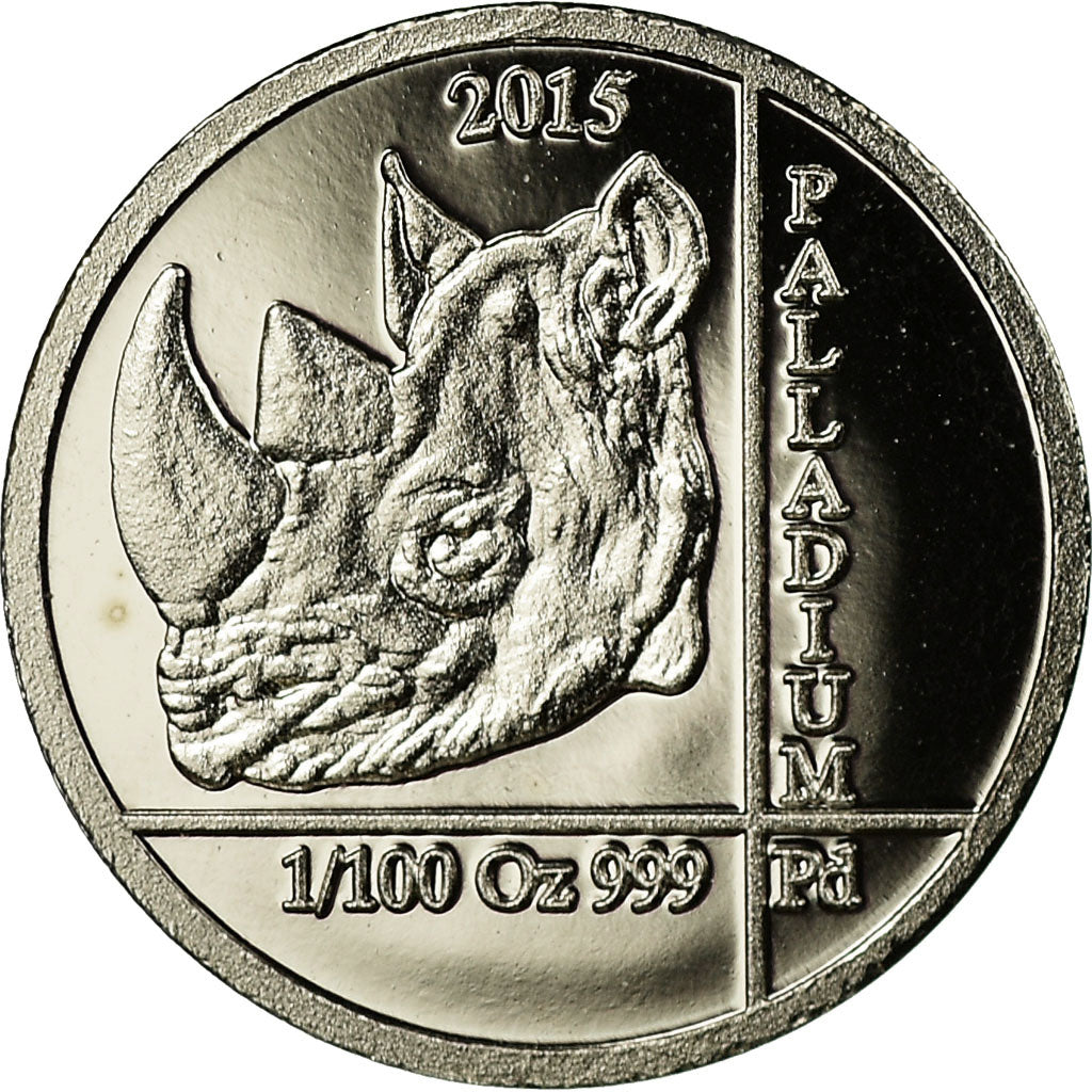 Coin, Rwanda, Rhinocéros, 10 Francs, 2015, MS(63), Palladium