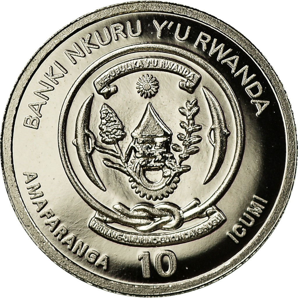 Coin, Rwanda, Rhinocéros, 10 Francs, 2015, MS(63), Palladium