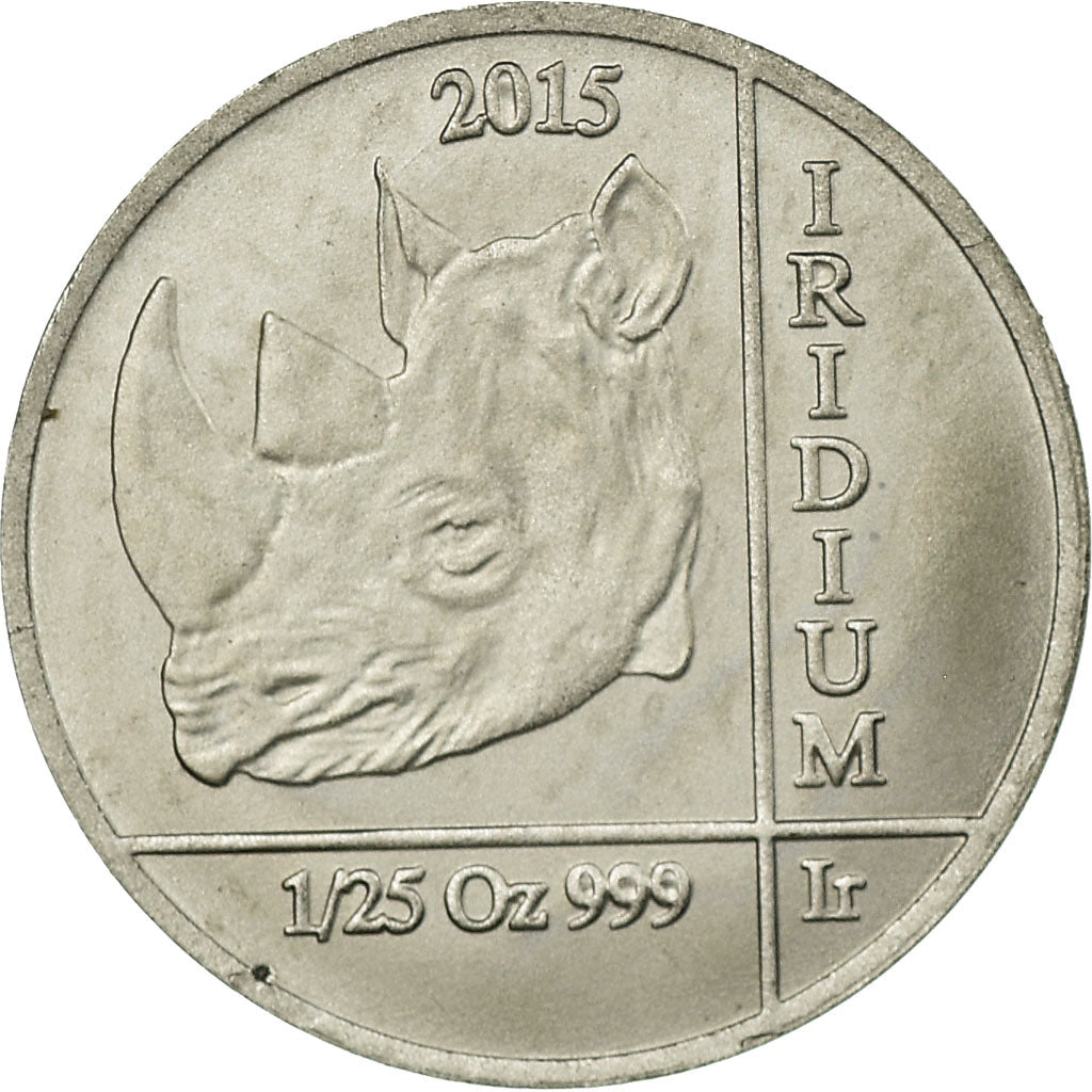 Coin, Rwanda, Rhinocéros, 10 Francs, 2015, MS(63), Iridium