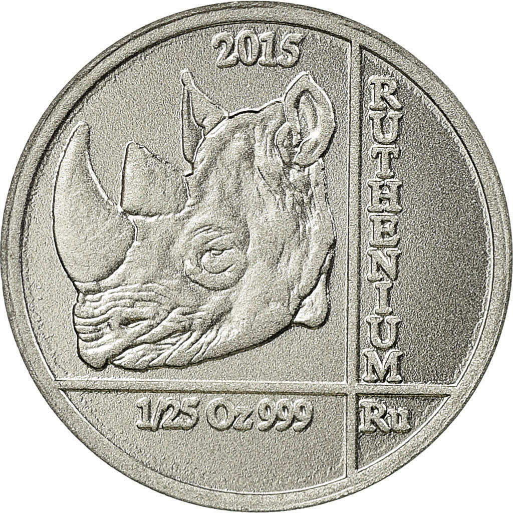 Coin, Rwanda, Rhinocéros, 10 Francs, 2015, MS(63), Ruthenium