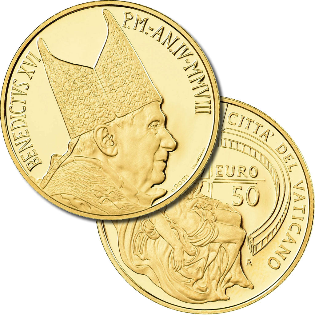 Vatican, Pape Benoit XVI, 50 Euro, La Pietà, 2008, MS(65-70), Gold