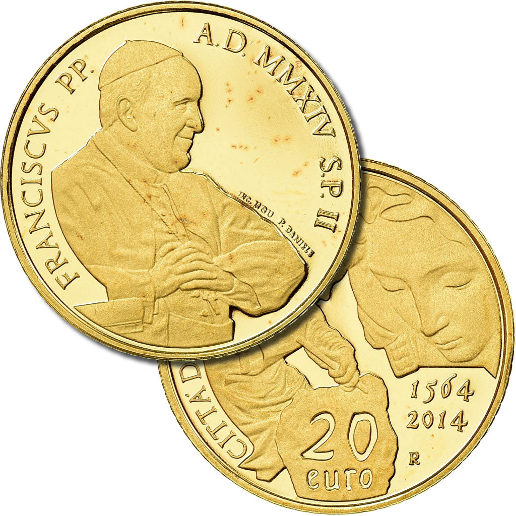 Vatican, Pape François, 20 Euro, Décès Michelangelo, 2014, MS(65-70), Gold