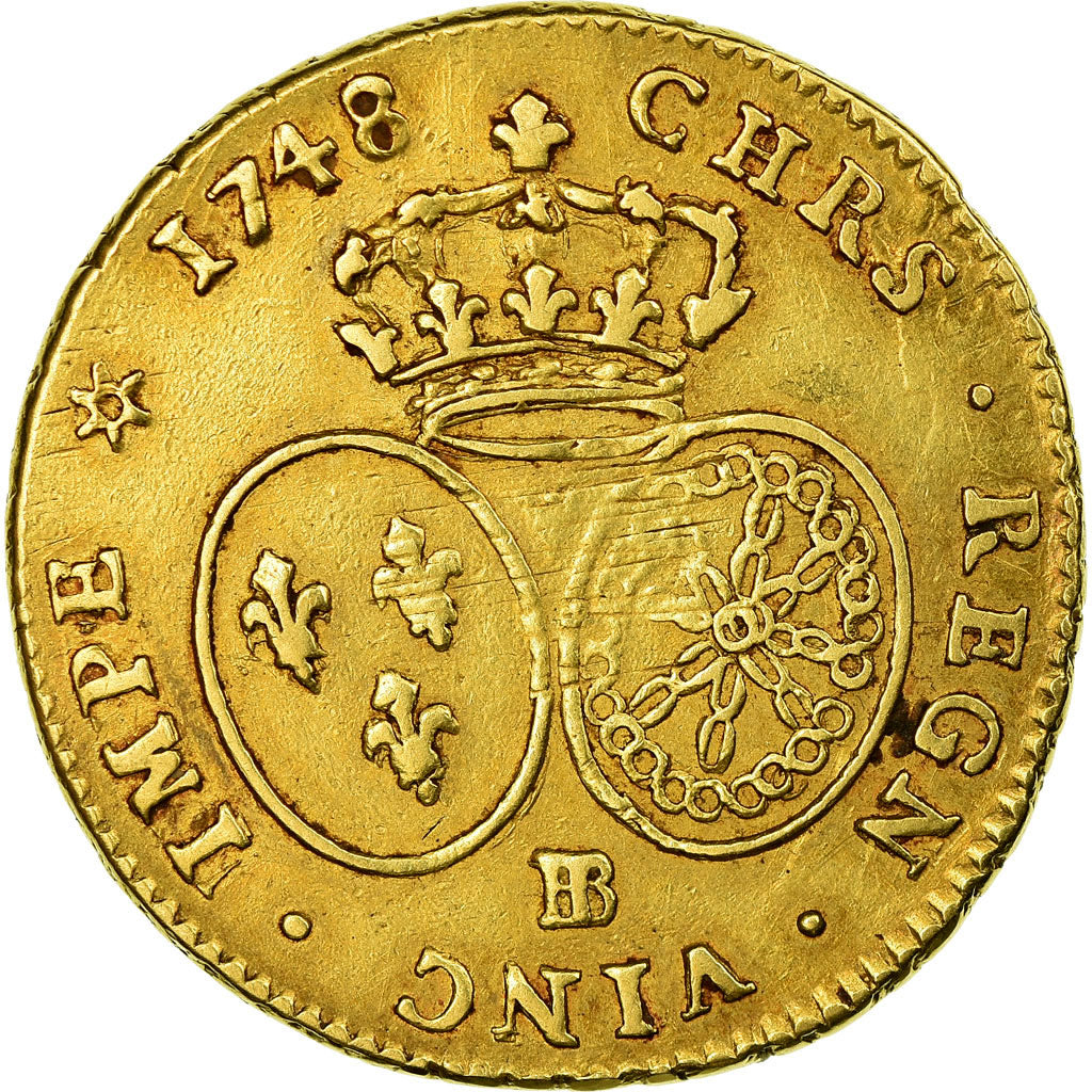 Coin, France, Louis XV, Double louis d'or au bandeau, 1748, Strasbourg