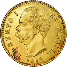 Coin, Italy, Umberto I, 20 Lire, 1886, Rome, AU(55-58), Gold, KM:21