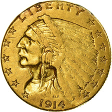 Moneta, Stati Uniti, Indian Head, $2.50, Quarter Eagle, 1914, U.S. Mint, Denver