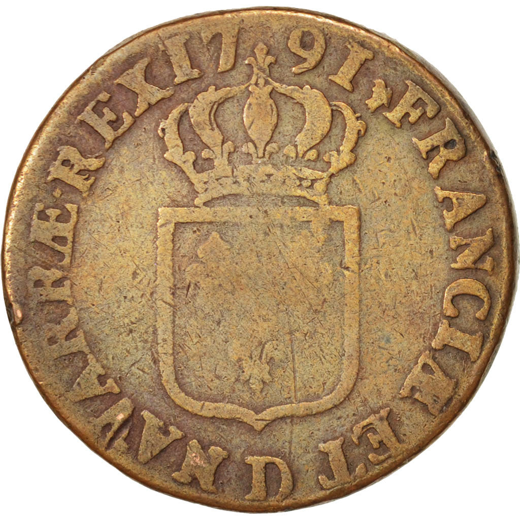France, Louis XVI, Sol, 1791 D, Lyon, KM:578.5