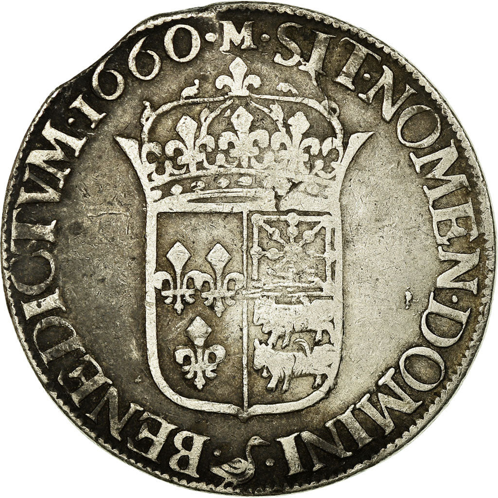 Moneta, Francja, Louis XIV, Écu de Béarn à la mèche longue, Ecu, 1660